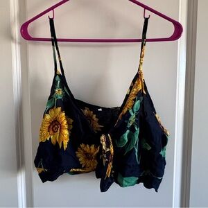 Sunflower Print Women's crop tank Top